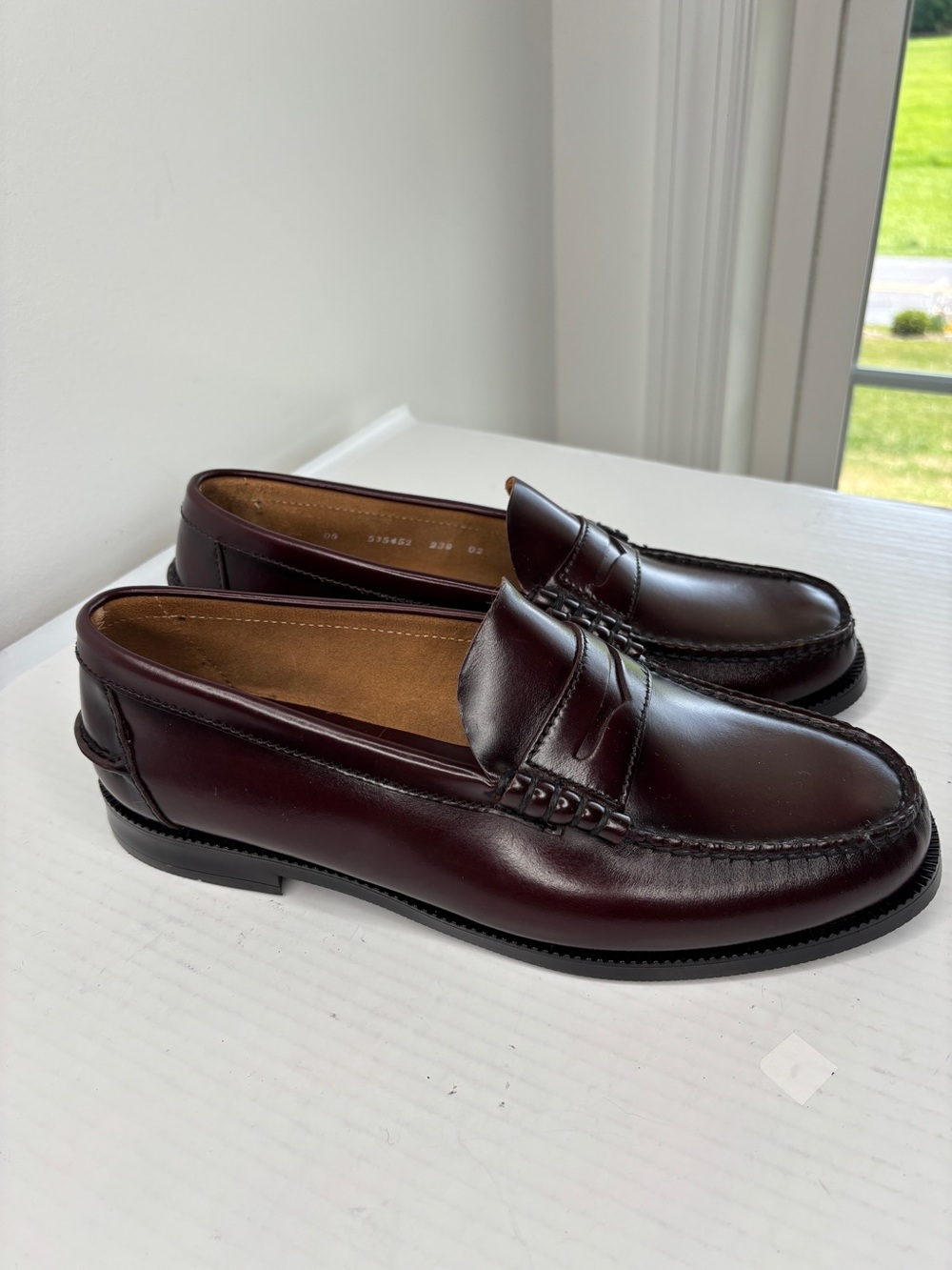 Florsheim Penny Loafers Mens Sz 9 Burgundy Leather Pinch Round Toe Slip On Shoes - Picture 7 of 13